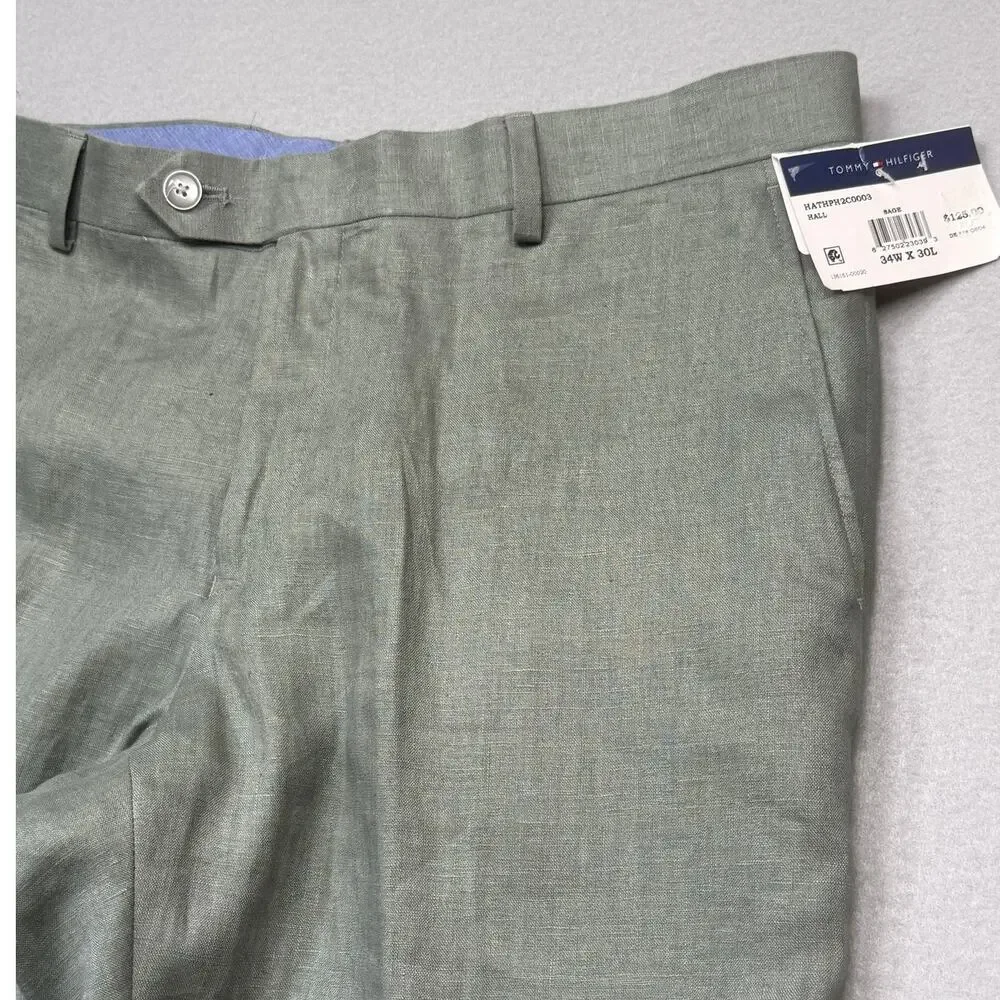 Tommy Hilfiger Modern Fit Linen Men's Suit Pants Sage, 34x30 $125